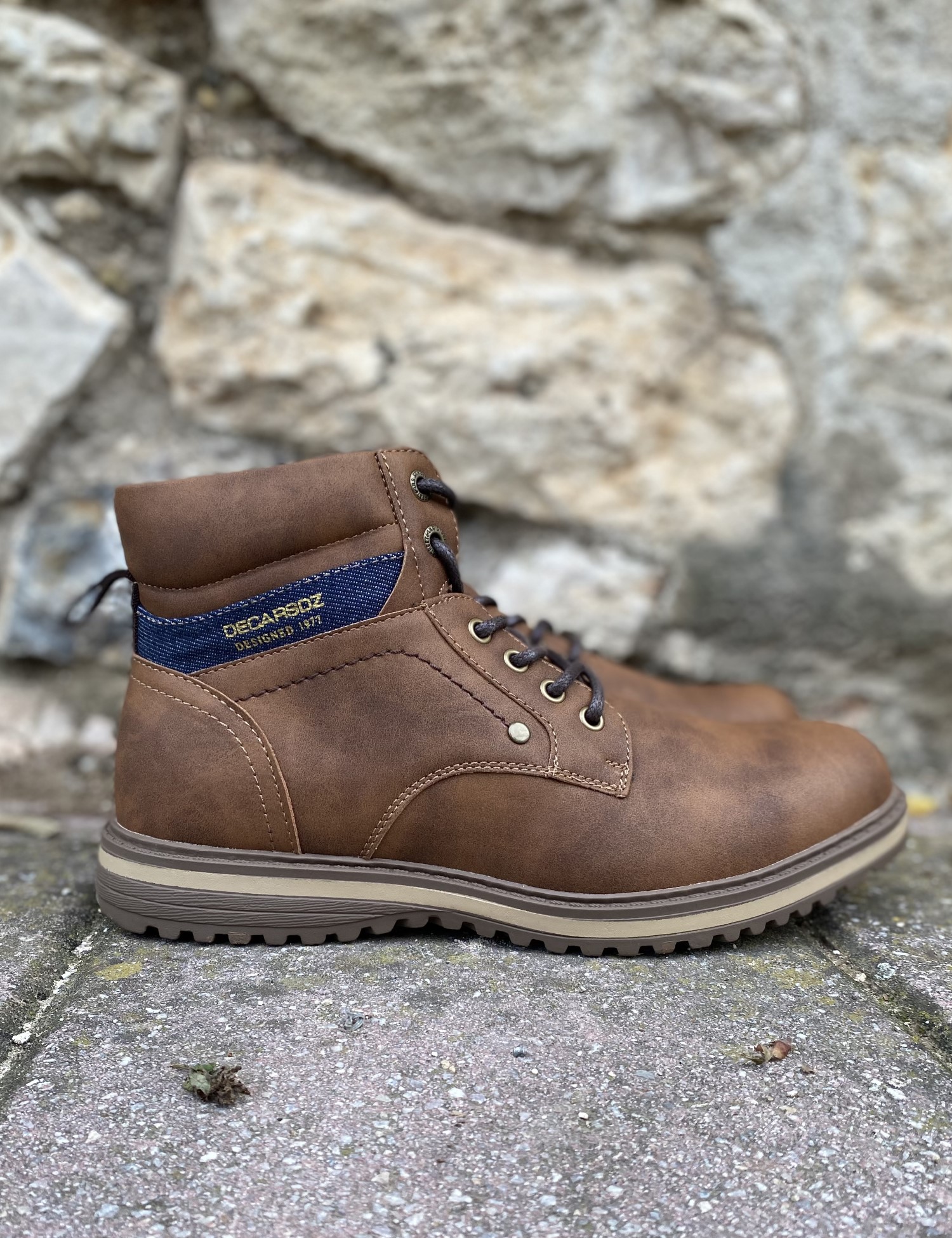 Ανδρικά καφέ αρβυλάκια από δερματίνη με κορδόνια Y173 φωτογραφία